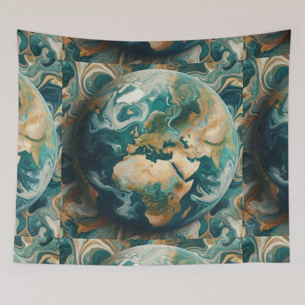 Item preview, Teal and Gold Earth Marble Pattern – Elegant Marble Illustration for Fashion, Home Décor, and Accessories designed and sold by 21 Dragonflies.