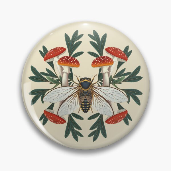 Item preview, Cicada and red amanita mushrooms - botanical retro vintage illustration - goblincore and forestcore aesthetic - forest nature grunge  theme lovers  designed and sold by Fantasy Cache.