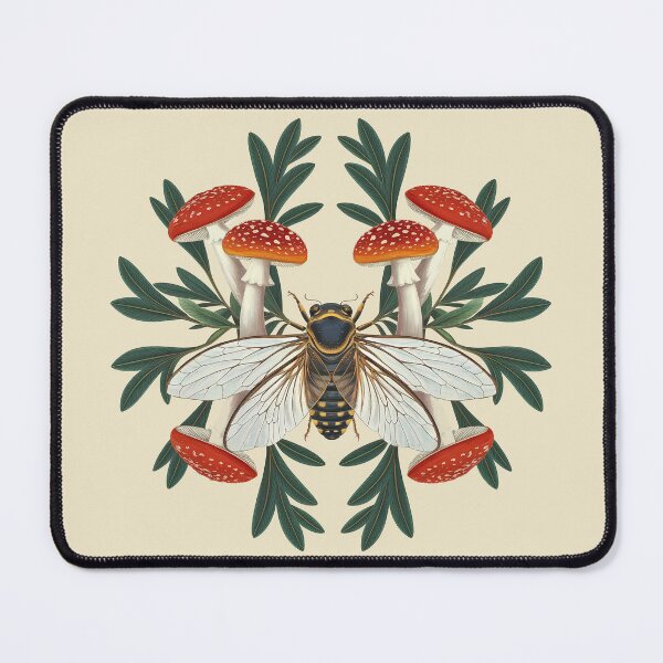 Item preview, Cicada and red amanita mushrooms - botanical retro vintage illustration - goblincore and forestcore aesthetic - forest nature grunge  theme lovers  designed and sold by Fantasy Cache.