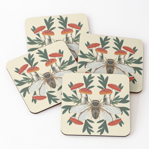 Item preview, Cicada and red amanita mushrooms - botanical retro vintage illustration - goblincore and forestcore aesthetic - forest nature grunge  theme lovers  designed and sold by Fantasy Cache.