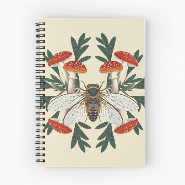 Item preview, Cicada and red amanita mushrooms - botanical retro vintage illustration - goblincore and forestcore aesthetic - forest nature grunge  theme lovers  designed and sold by Fantasy Cache.