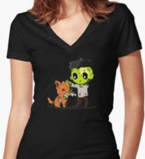 Doggy Playing Bone Women's Fitted V-Neck T-Shirt