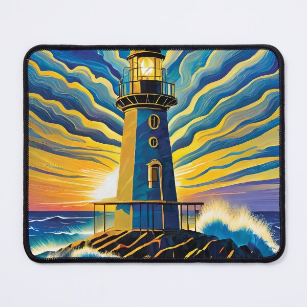 Item preview, An isolated iron lighthouse shining out to sea sunrise it sits on a marine island. designed and sold by HEMRO.