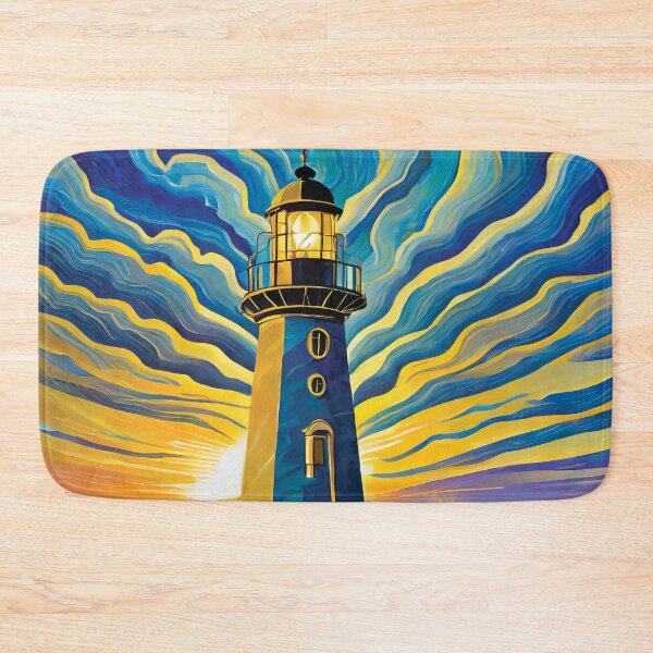 Item preview, An isolated iron lighthouse shining out to sea sunrise it sits on a marine island. designed and sold by HEMRO.