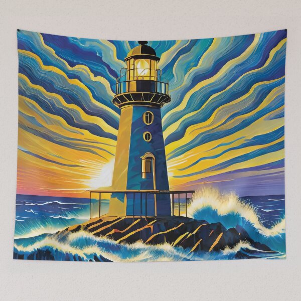Item preview, An isolated iron lighthouse shining out to sea sunrise it sits on a marine island. designed and sold by HEMRO.