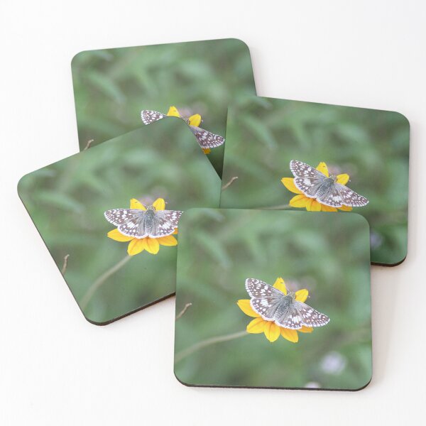 Item preview, White Checkered Skipper Butterfly On Yellow Flower designed and sold by HematiteDesign.