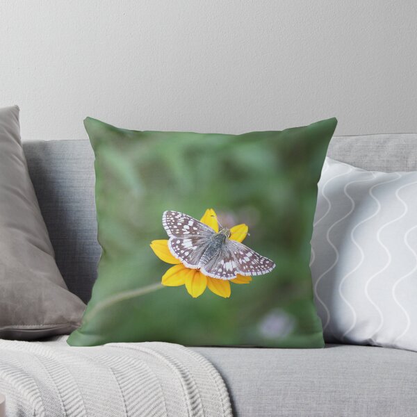 Item preview, White Checkered Skipper Butterfly On Yellow Flower designed and sold by HematiteDesign.