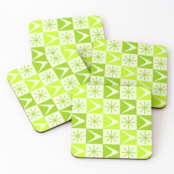 Aperçu de l'œuvre Boomerangs à damiers Atomic Age Vert chartreuse créée et vendue par thepixelgarden.