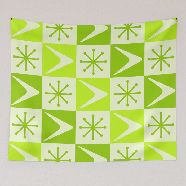 Item preview, Atomic Age Checkered Boomerangs Chartreuse Green designed and sold by thepixelgarden.