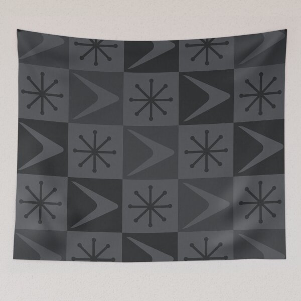 Item preview, Atomic Age Checkered Boomerangs Dark Gray designed and sold by thepixelgarden.