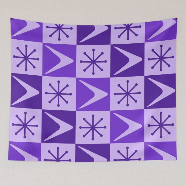 Item preview, Atomic Age Checkered Boomerangs Indigo designed and sold by thepixelgarden.