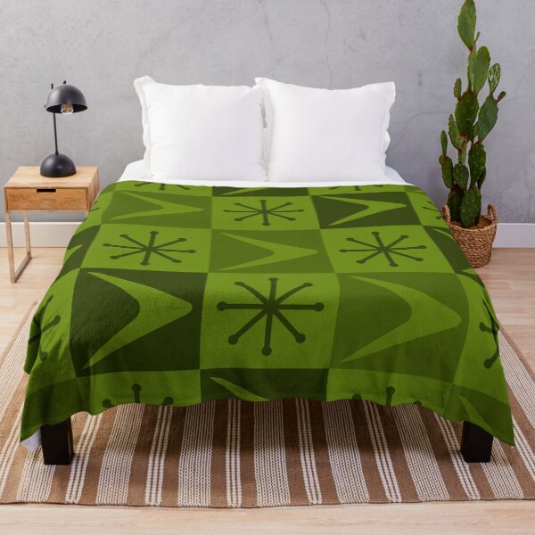 Item preview, Atomic Age Checkered Boomerangs Olive designed and sold by thepixelgarden.