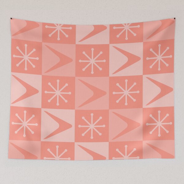Item preview, Atomic Age Checkered Boomerangs Peach designed and sold by thepixelgarden.