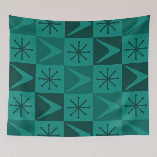 Item preview, Atomic Age Checkered Boomerangs Teal designed and sold by thepixelgarden.