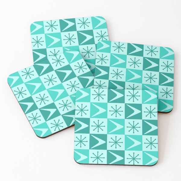 Item preview, Atomic Age Checkered Boomerangs Turquoise designed and sold by thepixelgarden.
