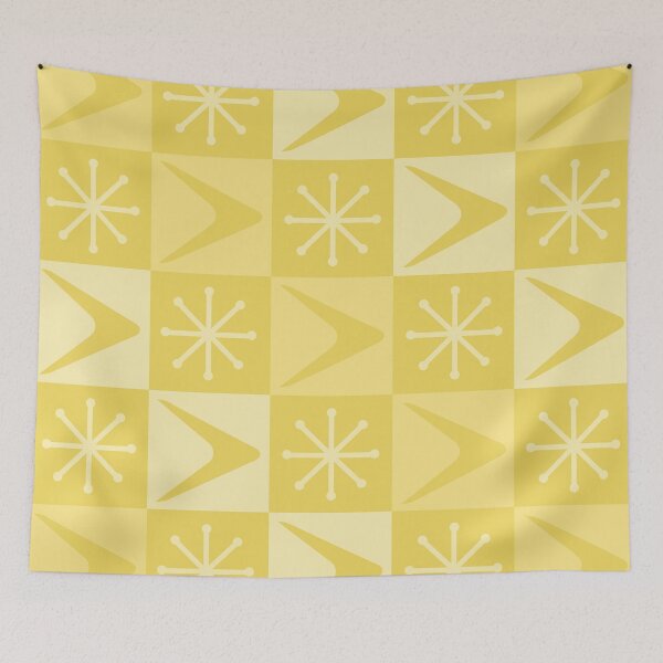 Item preview, Atomic Age Checkered Boomerangs Yellow designed and sold by thepixelgarden.