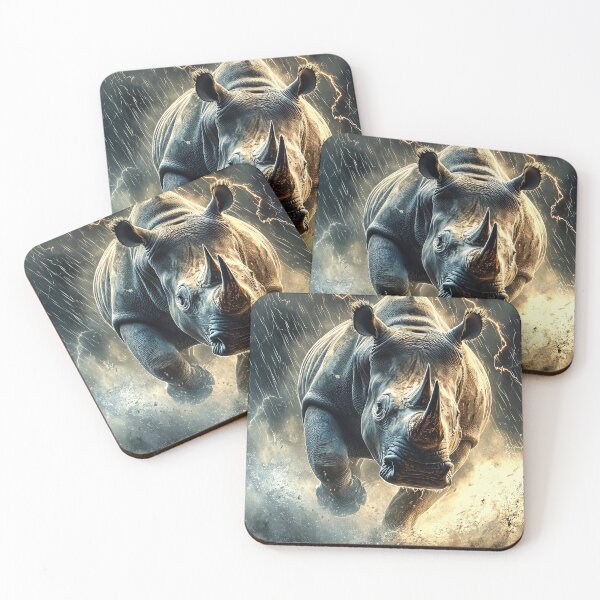 Item preview, Rhino charging through a thunderstorm - Wildlife photo  designed and sold by TheArtistOf2022.