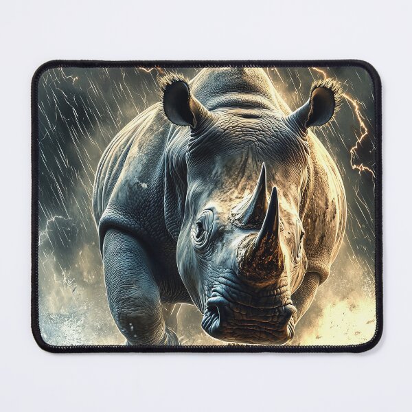 Item preview, Rhino charging through a thunderstorm - Wildlife photo designed and sold by TheArtistOf2022.