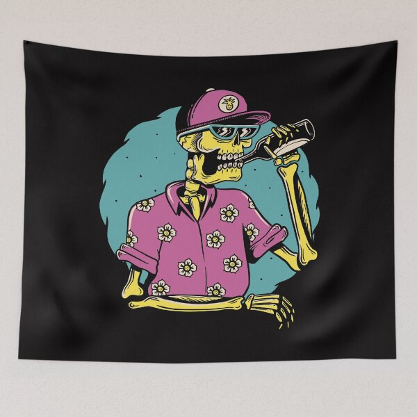 Item preview, Cool Skeleton Drinking Illustration Summer Vibes designed and sold by DrawHandArt.