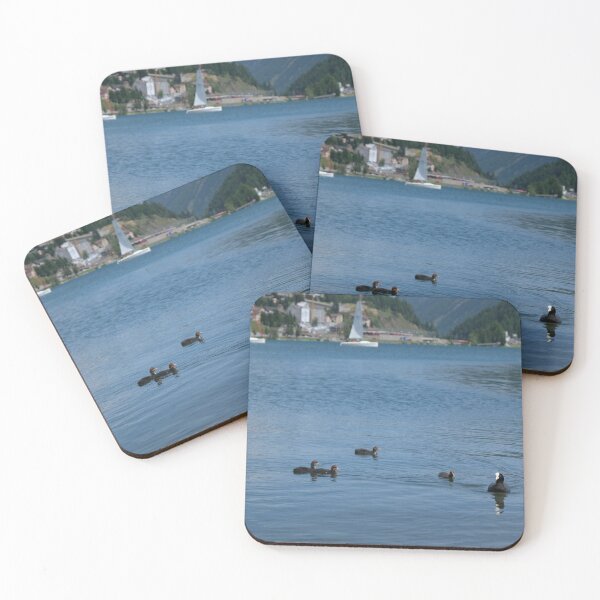 Item preview, Mother duck and ducklings swimming on St. Moritz lake designed and sold by svanaerschot.