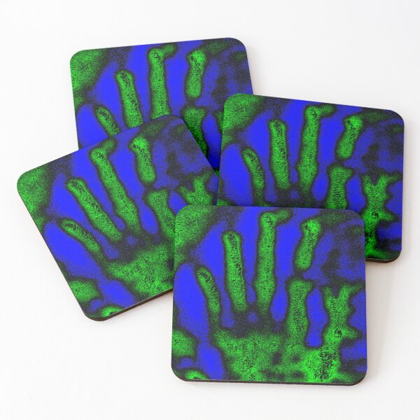 Item preview, Abstract Green Handprint on Blue Background designed and sold by SXW Designs.