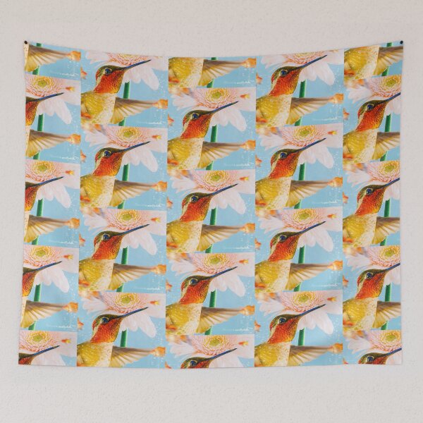 Item preview, Beautiful Colorful Hummingbird flying with Goldfish & Flower designed and sold by Yogibear & Rachelle .