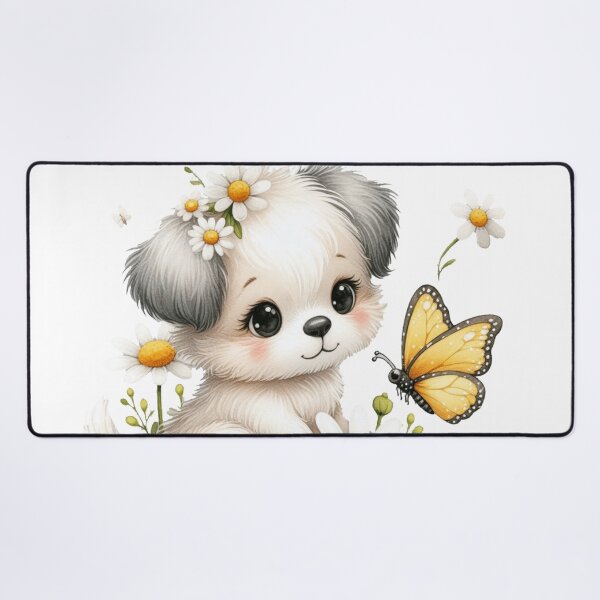 Item preview, Puppy Amidst Daisies with Butterfly. designed and sold by Daofa.