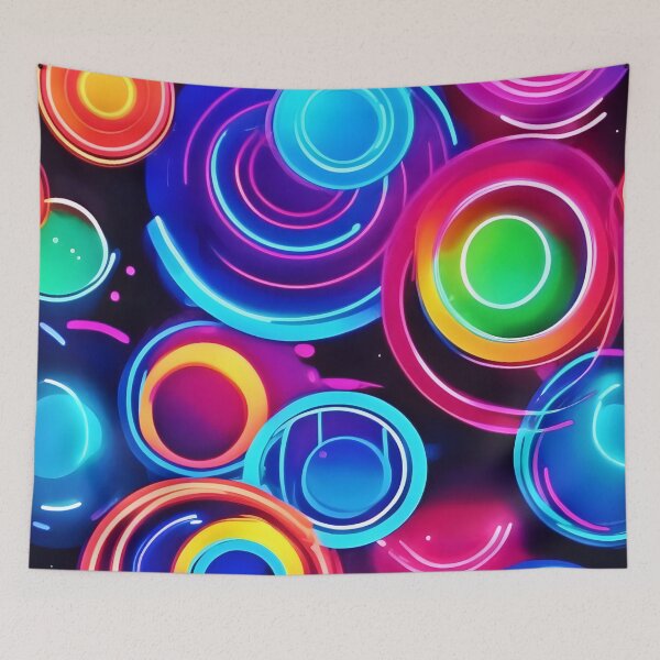 Item preview, Neon Circles Abstract Art designed and sold by Health And Fitness Posts e-Store.
