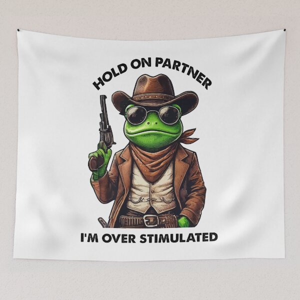 Item preview, Retro Wild West Frog - 'Hold on Partner, I'm Over Stimulated' Cowboy Cartoon T Shirt designed and sold by Millie8282.