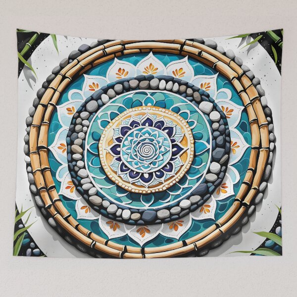 Item preview, Zen Mandala with Bamboo and Pebbles Art designed and sold by MandalasShops.
