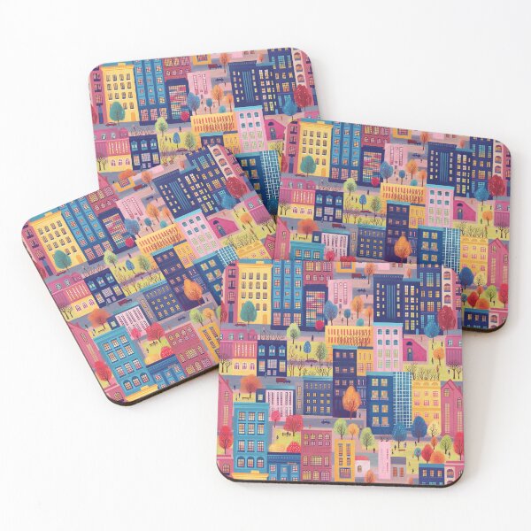 Item preview, Colorful City Pattern with Buildings, Trees, and People designed and sold by artofclaire.