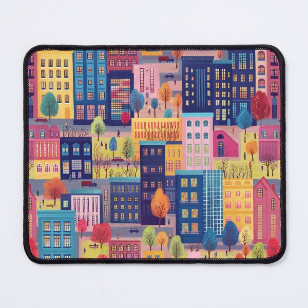 Item preview, Colorful City Pattern with Buildings, Trees, and People designed and sold by artofclaire.