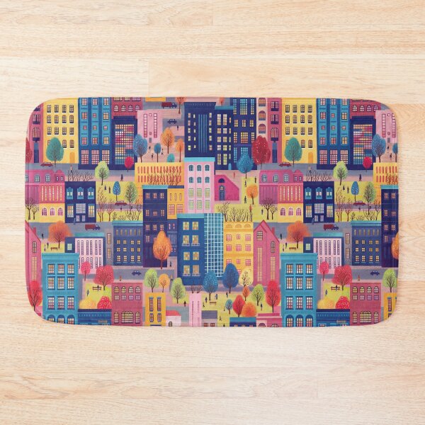 Item preview, Colorful City Pattern with Buildings, Trees, and People designed and sold by artofclaire.