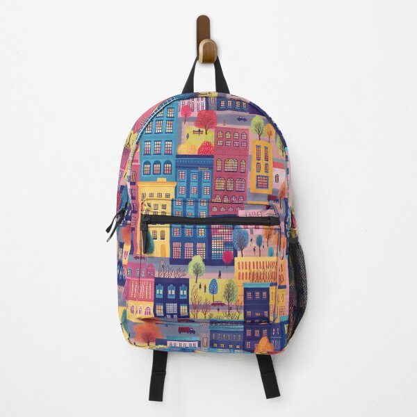 Item preview, Colorful City Pattern with Buildings, Trees, and People designed and sold by artofclaire.