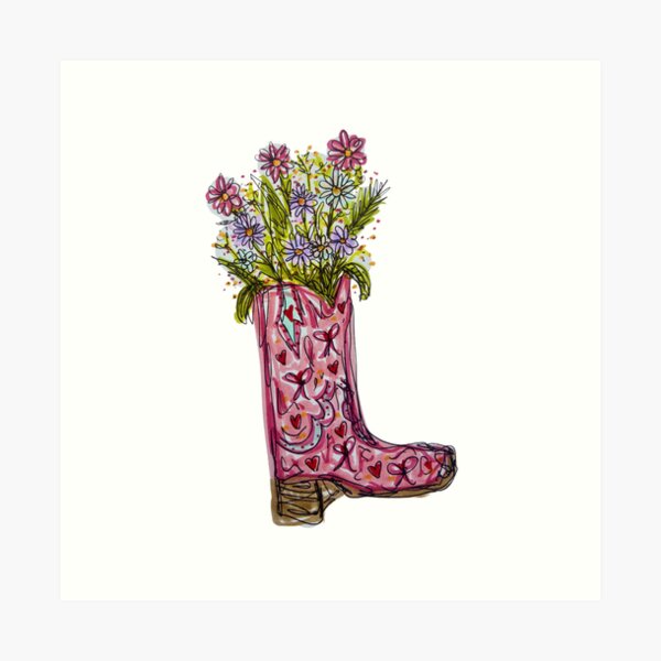 Aperçu de l'œuvre Fleurs dans une botte de cowboy rose créée et vendue par livebrave3.