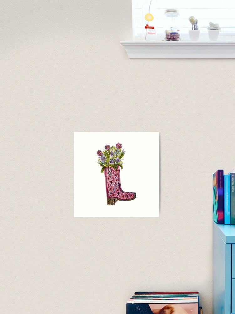 Thumbnail 2 of 3, Art Print, Flowers in Pink Cowboy Boot designed and sold by livebrave3.