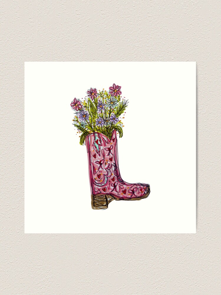 Thumbnail 1 of 3, Art Print, Flowers in Pink Cowboy Boot designed and sold by livebrave3.