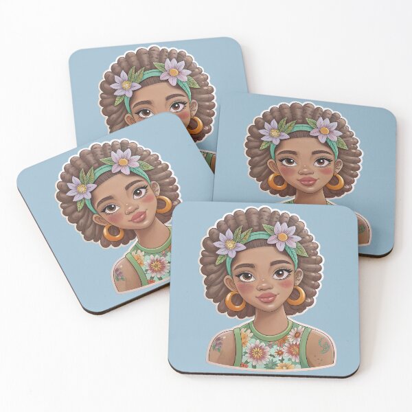 Item preview, Sticker art happy African girl, beautiful cute dark-skinned girl, sticker, illustration, notebook, cover, album, designed and sold by Yunasak.