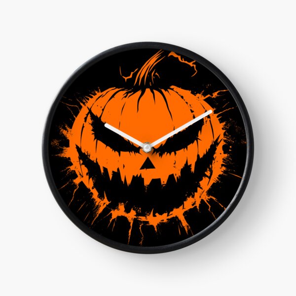 Large orange evil pumpkin face Clock
