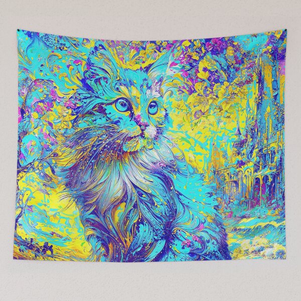 Item preview, Mystical Cat in Vivid Dreamlike Landscape designed and sold by blackhalt.