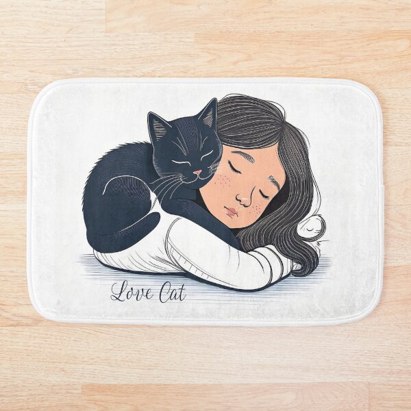 Artikelvorschau, Love Cat - Süßes Mädchen und Katze schlafen zusammen entworfen und verkauft von GreissDesign.