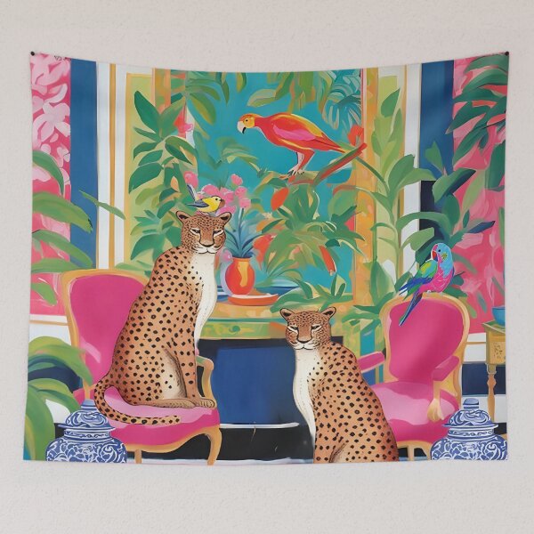Item preview, Two cheetahs in chinoiserie interior designed and sold by SophieClimaArt.