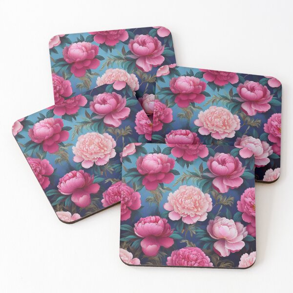 Item preview, Peonies on teal background  designed and sold by CuratedEmporium.