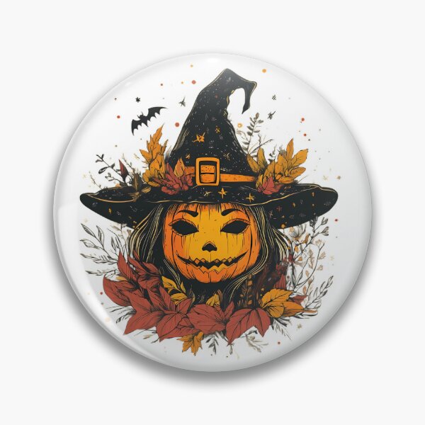Item preview, Enchanting Pumpkin Witch with Autumn Leaves and Mystical Halloween Magic, Smiling Jack-o'-Lantern, spooky season  designed and sold by katerynaS99.
