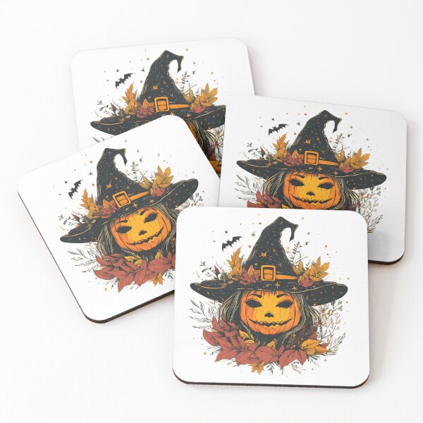 Item preview, Enchanting Pumpkin Witch with Autumn Leaves and Mystical Halloween Magic, Smiling Jack-o'-Lantern, spooky season  designed and sold by katerynaS99.