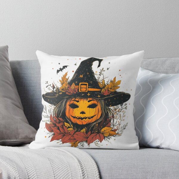 Item preview, Enchanting Pumpkin Witch with Autumn Leaves and Mystical Halloween Magic, Smiling Jack-o'-Lantern, spooky season  designed and sold by katerynaS99.