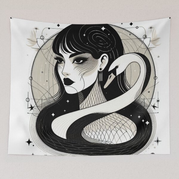 Item preview, A girl with a swan portrait - black, white and gray designed and sold by yearmoe.
