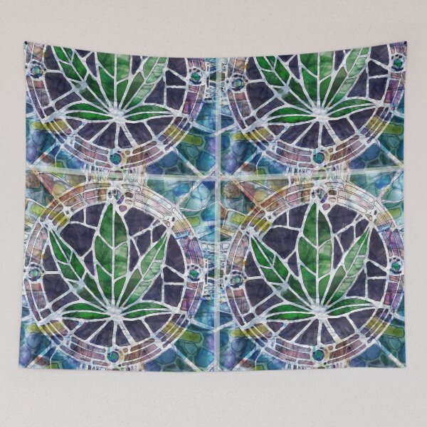 Item preview, 420 Pot Leaf Batik Tie Dye stained glass window sacred nature designed and sold by AuroraXGreen.