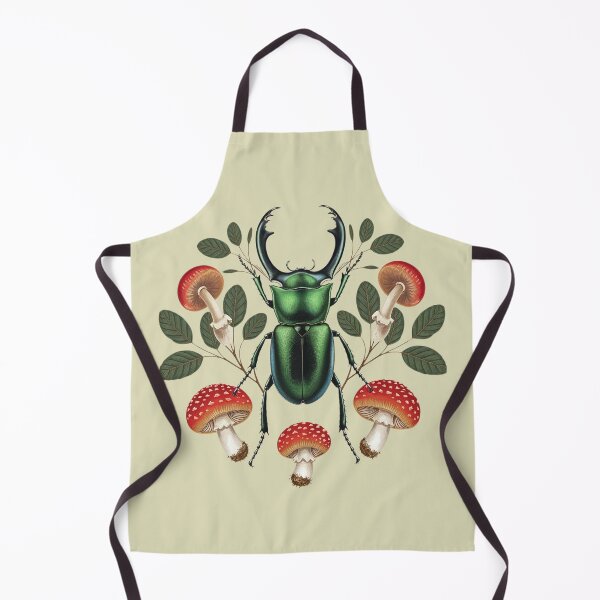 Item preview, Stag beetle "Lucanus cervus" and red mushrooms botanical illustration forest core nature insect goblincore designed and sold by Fantasy Cache.