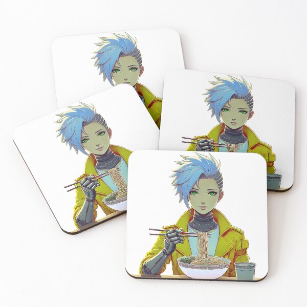 Item preview, Cyberpunk Anime Girl Eating Noddles   designed and sold by Timernaut.